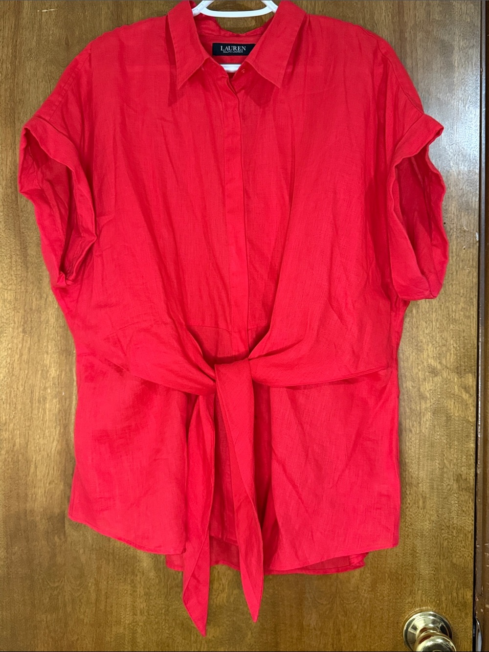 Lauren Ralph Lauren Bright Red Tie-Front Button-Down Top
